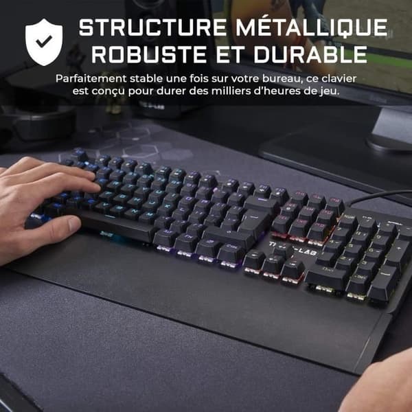 THE G-LAB Gaming Carbon Backlit mechanisk tangentbord - Switch Blues - handledsstöd - FR