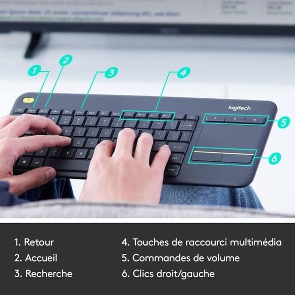 LOGITECH K400 Plus Multimedia TV-tangentbord - AZERTY - Trådlös - Pekplatta