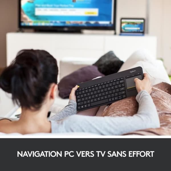 LOGITECH K400 Plus Multimedia TV-tangentbord - AZERTY - Trådlös - Pekplatta