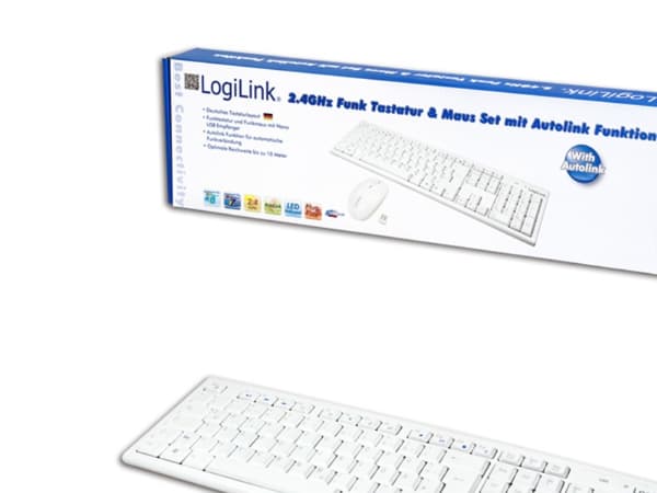 LogiLink Keyboard Mouse Combo wireless, Standard, Kabel, USB, Hvid, Mus inkluderet - Tysk layout Vit