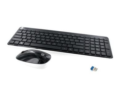 HP 802450-L31, Trådlös, RF Trådlös, Mekaniska tangentbrytare, QWERTY, Svart, Vit, Mus inkluderad Svart, Vit