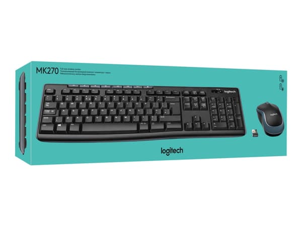 Logitech Wireless Combo MK270, Täysikokoinen (100 %), Langaton, USB, QWERTY, Musta, Sisältää hiiren