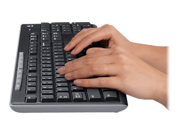 Logitech Wireless Combo MK270, Täysikokoinen (100 %), Langaton, USB, QWERTY, Musta, Sisältää hiiren