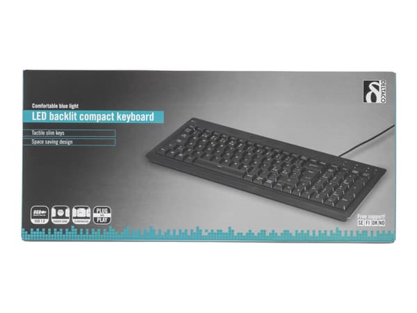 DELTACO TB-234 - Tangentbord - bakgrundsbelyst - USB - Nordisk - svart