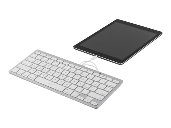 Deltaco TB-126, Pohjoismainen, Mini, Apple, iPad, iPhone, Hopea, Valkoinen, Langallinen