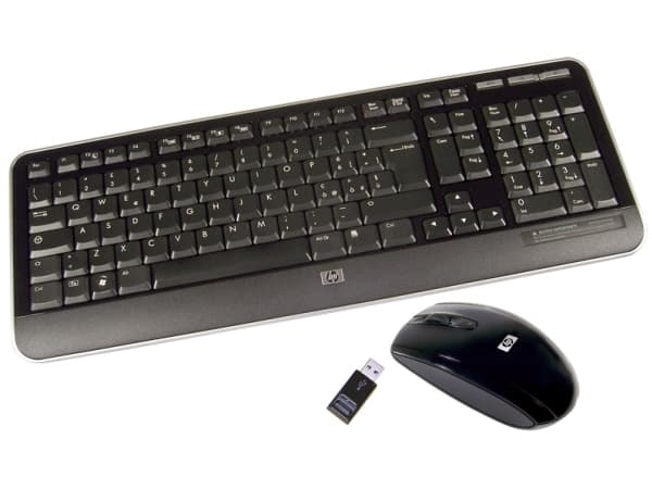 HP 505143-051, Fullstor (100 %), Trådlös, RF Trådlös, AZERTY, Svart, Mus inkluderad Svart
