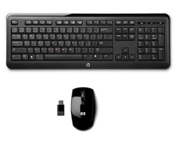 HP 640985-031, Full-size (100%), Trådlös, RF Trådlös, QWERTY, Svart, Mus inkluderad Svart