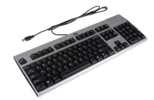HP 355631-105, Full størrelse (100 og), Koblet med ledninger (ikke trådløs), USB, QWERTY, Sort, Sølv Sort, Sølv