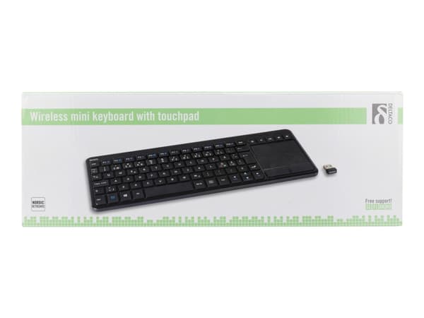 DELTACO TB-504 - Tangentbord - med pekplatta - trådlös - 2.4 GHz - hela norden - svart