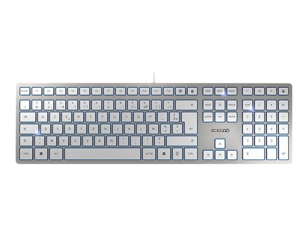 CHERRY KC 6000 Slim, Täysikokoinen (100 %), Langallinen, USB, AZERTY, Hopea, Valkoinen