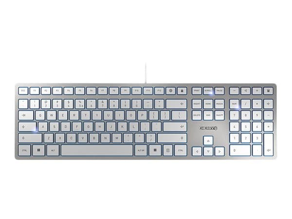 CHERRY KC 6000 Slim, Täysikokoinen (100 %), Langallinen, USB, Hopea, Valkoinen