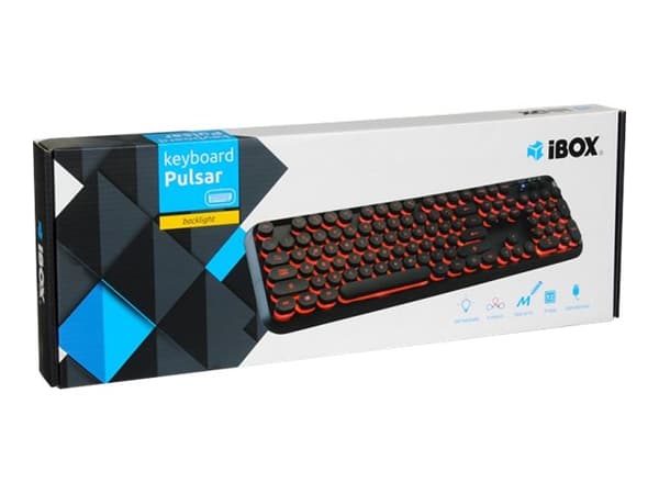 iBOX Pulsar - Tangentbord - bakgrundsbelyst - USB - QWERTY - svart Svart