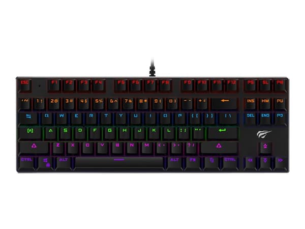 Havit KB435L, Täysikokoinen (100 %), USB, Mekaaninen, QWERTY, Musta