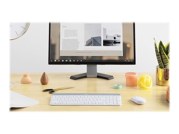 Logitech Slim Wireless Combo MK470 - Tastatur- og mussett - trådløs - 2.4 GHz - US International - elfenbenshvit