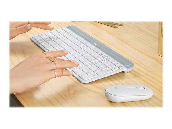 Logitech Slim Wireless Combo MK470 - Tastatur- og mussett - trådløs - 2.4 GHz - US International - elfenbenshvit