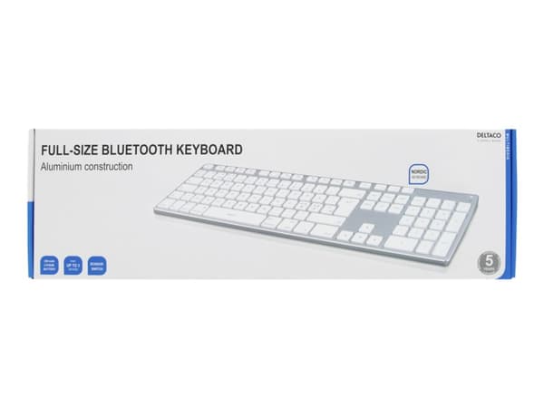 DELTACO TB-402 - Tangentbord - trådlös - Bluetooth 3.0 - hela norden - silver