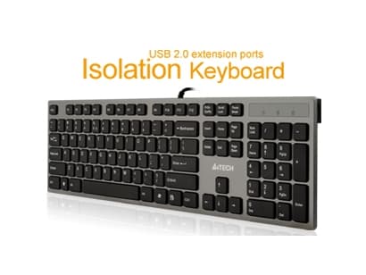 A4Tech KV-300H, Täysikokoinen (100 %), Langallinen, USB, QWERTY, Musta, Harmaa