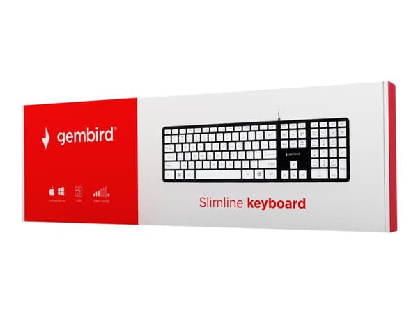 Gembird KB-MCH-02-BKW, Täysikokoinen (100 %), USB, Kalvokytkin, QWERTY, Musta, Valkoinen