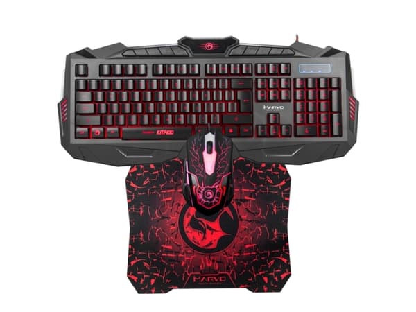 Marvo KM400+G1, Full-size (100%), USB, Kalvokytkin, Musta, Sisältää hiiren musta
