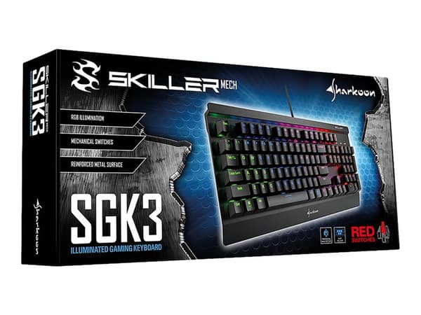 Sharkoon Skiller MECH SGK3 - Tangentbord - bakgrundsbelyst - USB - amerikansk - tangentbrytare: Kailh Red