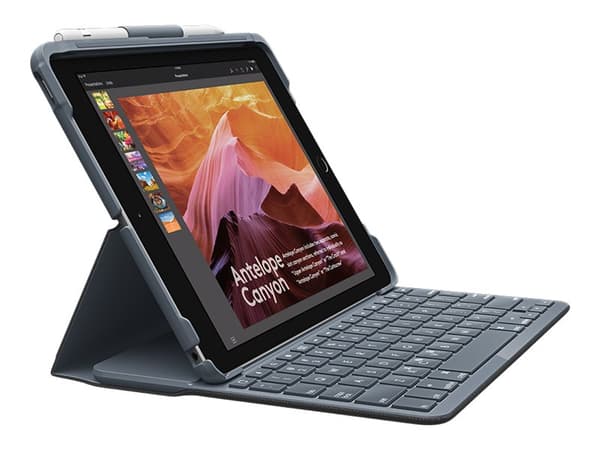 Logitech Slim Folio - Tastatur og folioveske - trådløs - Bluetooth - QWERTY - Italiensk - grafitt - for Apple 10.2-inch iPad (7. generasjon, 8. gener