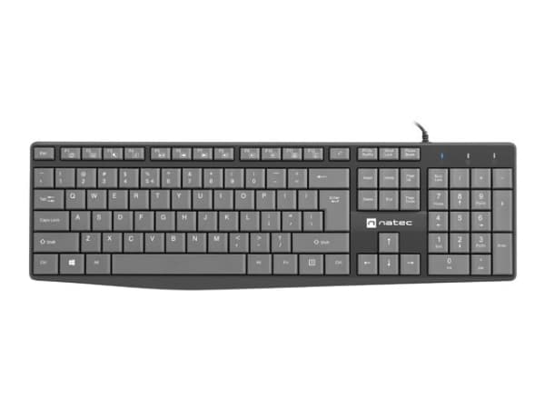 NATEC NAUTILUS, Full størrelse (100 og), Koblet med ledninger (ikke trådløs), USB, Membrannøkkelbryter, QWERTY, Sort, Grå Sort, Grå