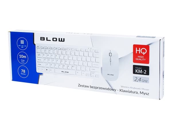 BLOW KM-2, Mini, Langaton RF, QWERTY, Valkoinen, Sisältää hiiren