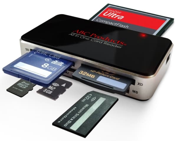 ABC Products Card Reader, Kompakt flash (CF), MMC, MS Duo, SD, SDHC, xD, Sort, Status, USB 2.0, USB