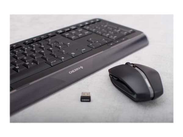 CHERRY Desktop GENTIX [EU/US] WL black US-Englisch mit EURO Symbol, Täysikokoinen (100 %), Langaton RF, Musta, Sisältää hiiren