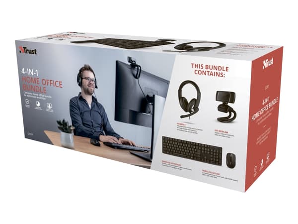 Trust Qoby 4-in-1 Home Office Set - Uppsättning med tangentbord, mus, headset och webbkamera - trådlös - Nordisk