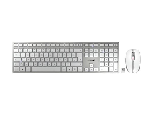 CHERRY DW 9000 SLIM - Sats med tangentbord och mus - trådlös - 2.4 GHz, Bluetooth 4.0 - belgisk - vit, silver