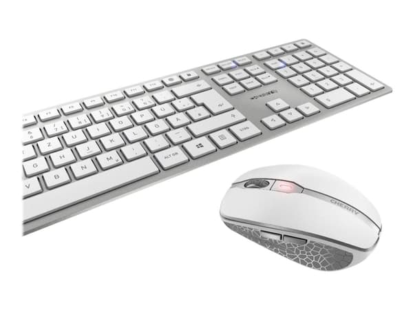 CHERRY DW 9000 SLIM - Sats med tangentbord och mus - trådlös - 2.4 GHz, Bluetooth 4.0 - belgisk - vit, silver