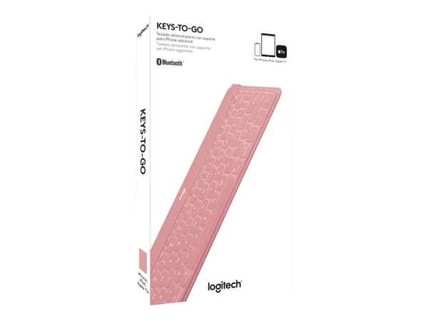 Logitech Keys-To-Go - Tastatur - trådløs - Bluetooth - QWERTY - Pan Nordic - rødmerosa - for Apple iPad/iPhone/TV