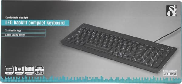 Compact keyboard w/ backlit keys, Nordic layout, USB, black