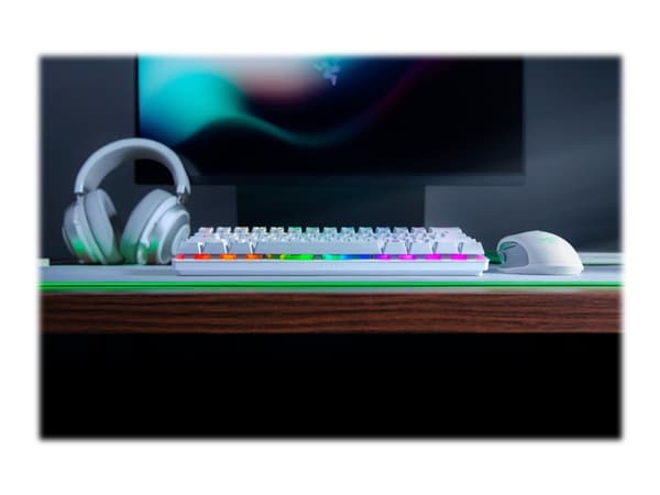 Razer Huntsman Mini - Tangentbord - bakgrundsbelyst - USB-C - Nordisk - tangentbrytare: Razer Clicky Optical Purple - kvicksilver