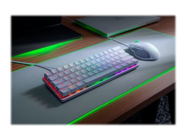Razer Huntsman Mini - Tastatur - bakgrunnsbelyst - USB-C - Nordisk - tastsvitsj: Razer Clicky Optical Purple - kvikksølv