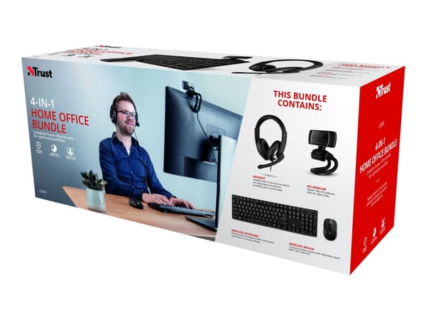 Trust Qoby 4-in-1 Home Office Set - Sett med tastatur, mus, hodetelefon og nettkamera - trådløs - USA