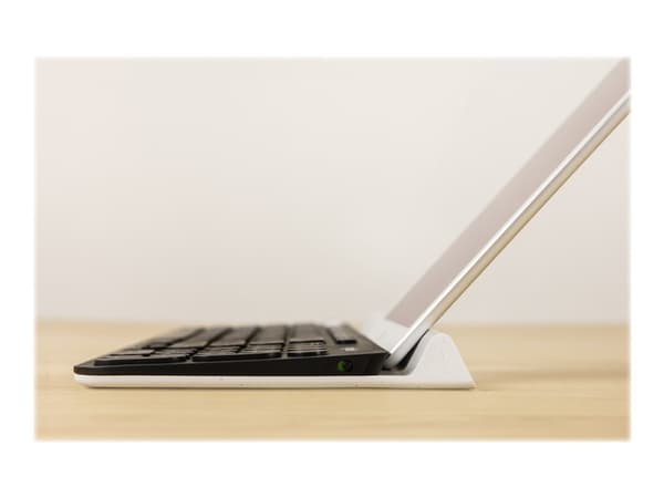 Logitech K780 Multi-Device Wireless Keyboard, Täysikokoinen (100 %), Langaton, RF Wireless + Bluetooth, QWERTY, Harmaa, Valkoinen
