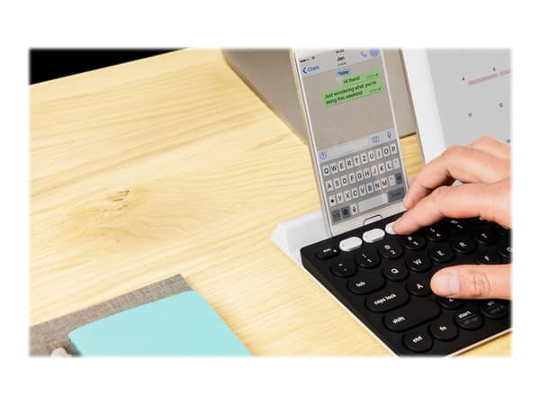 Logitech K780 Multi-Device Wireless Keyboard, Täysikokoinen (100 %), Langaton, RF Wireless + Bluetooth, QWERTY, Harmaa, Valkoinen