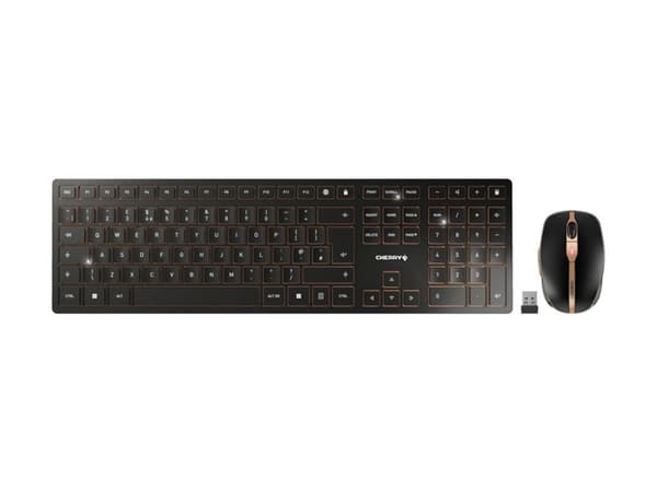 CHERRY DW 9100 SLIM - Sats med tangentbord och mus - trådlös - 2.4 GHz, Bluetooth 4.2 - QWERTY - brittisk - tangentbrytare: CHERRY SX - svart/brons