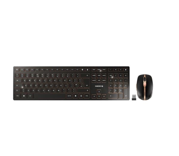 CHERRY DW 9100 SLIM - Sats med tangentbord och mus - trådlös - 2.4 GHz, Bluetooth 4.2 - QWERTY - brittisk - tangentbrytare: CHERRY SX - svart/brons