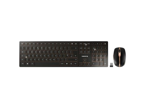 CHERRY DW 9100 SLIM - Sats med tangentbord och mus - trådlös - 2.4 GHz, Bluetooth 4.2 - QWERTY - brittisk - tangentbrytare: CHERRY SX - svart/brons