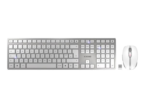 CHERRY DW 9100 SLIM - Sats med tangentbord och mus - trådlös - 2.4 GHz, Bluetooth 4.2 - QWERTY - brittisk - vit, silver