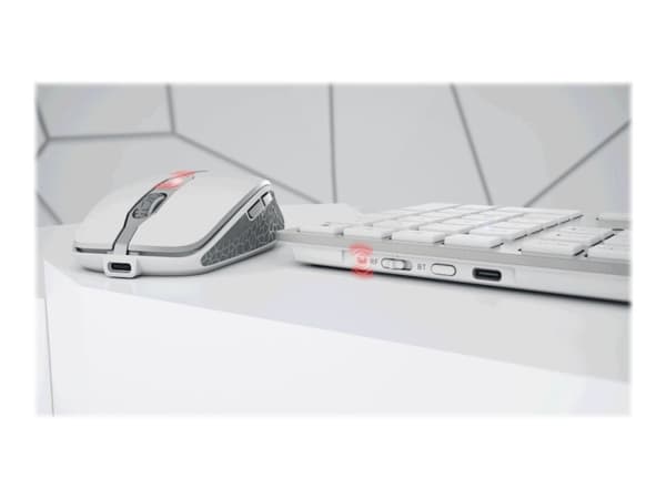 CHERRY DW 9100 SLIM - Sats med tangentbord och mus - trådlös - 2.4 GHz, Bluetooth 4.2 - QWERTY - brittisk - vit, silver