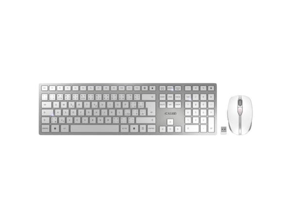 CHERRY DW 9100 SLIM - Tastatur- og mussett - trådløs - 2.4 GHz, Bluetooth 4.2 - Tsjekkisk/slovakisk - hvit/sølv