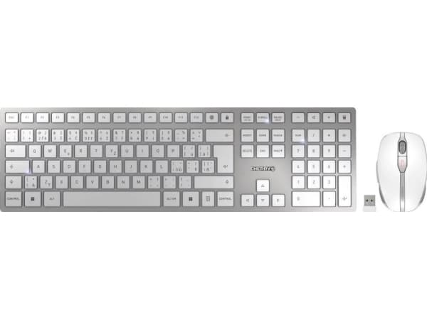 CHERRY DW 9100 SLIM - Tastatur- og mussett - trådløs - 2.4 GHz, Bluetooth 4.2 - Tsjekkisk/slovakisk - hvit/sølv