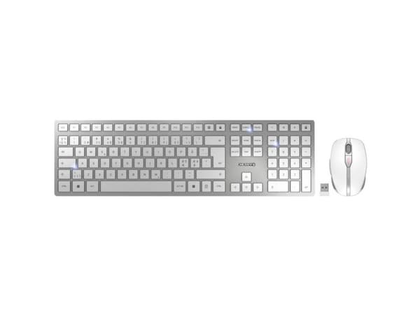 CHERRY DW 9100 SLIM - Sats med tangentbord och mus - trådlös - 2.4 GHz, Bluetooth 4.2 - hela norden - vit/silver