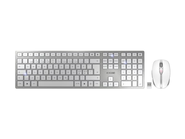 CHERRY DW 9100 SLIM - Sats med tangentbord och mus - trådlös - 2.4 GHz, Bluetooth 4.2 - hela norden - vit/silver