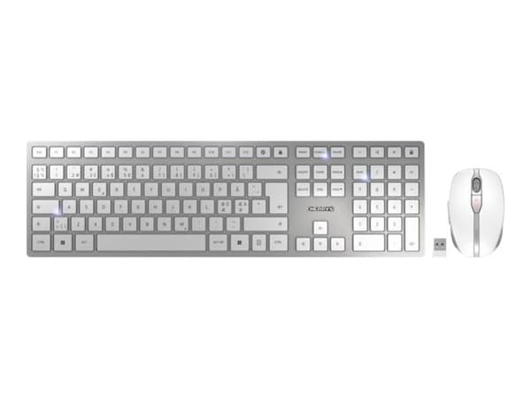 CHERRY DW 9100 SLIM - Sats med tangentbord och mus - trådlös - 2.4 GHz, Bluetooth 4.2 - hela norden - vit/silver Silver