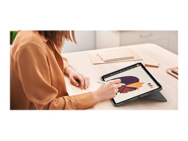Logitech Combo Touch - Tastatur og folioveske - med styrepute - bakgrunnsbelyst - Apple Smart connector - QWERTY - Storbritannia - Oxford-grå - for A